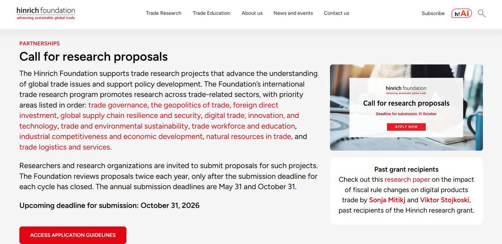 Read more about the article دعوة لتقديم مقترحات بحثية – Hinrich Foundation